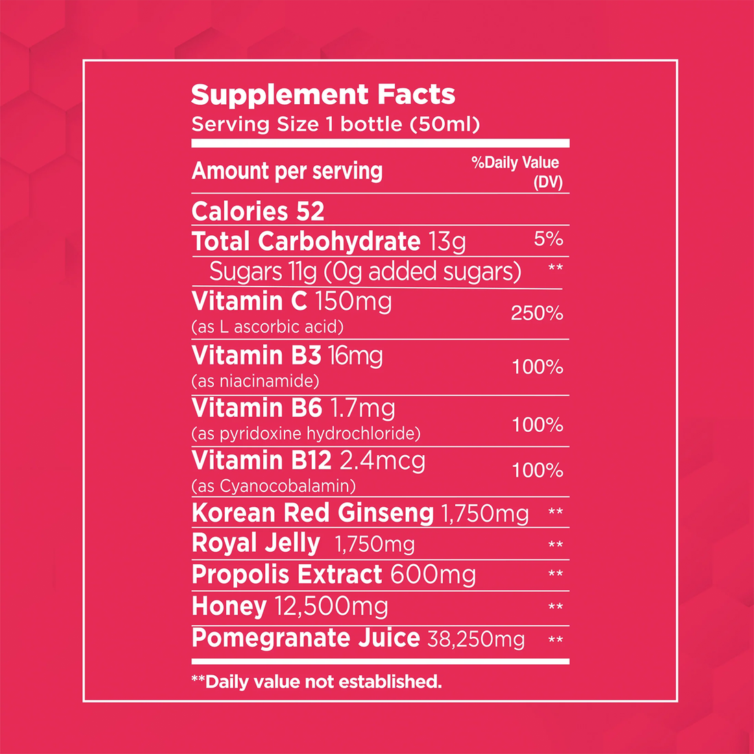Energy-X Koninginnegelei Rode Ginseng Propolis Rauwe Honing Shots voor Volwassenen x12