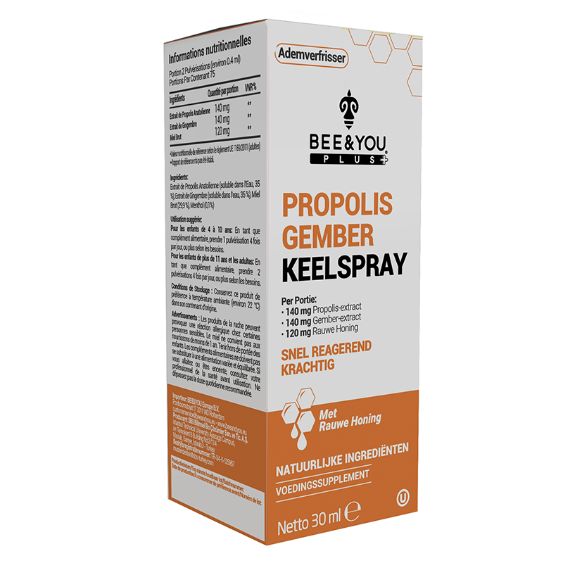 Propolis Gember Rauwe Honing Keelspray met Menthol